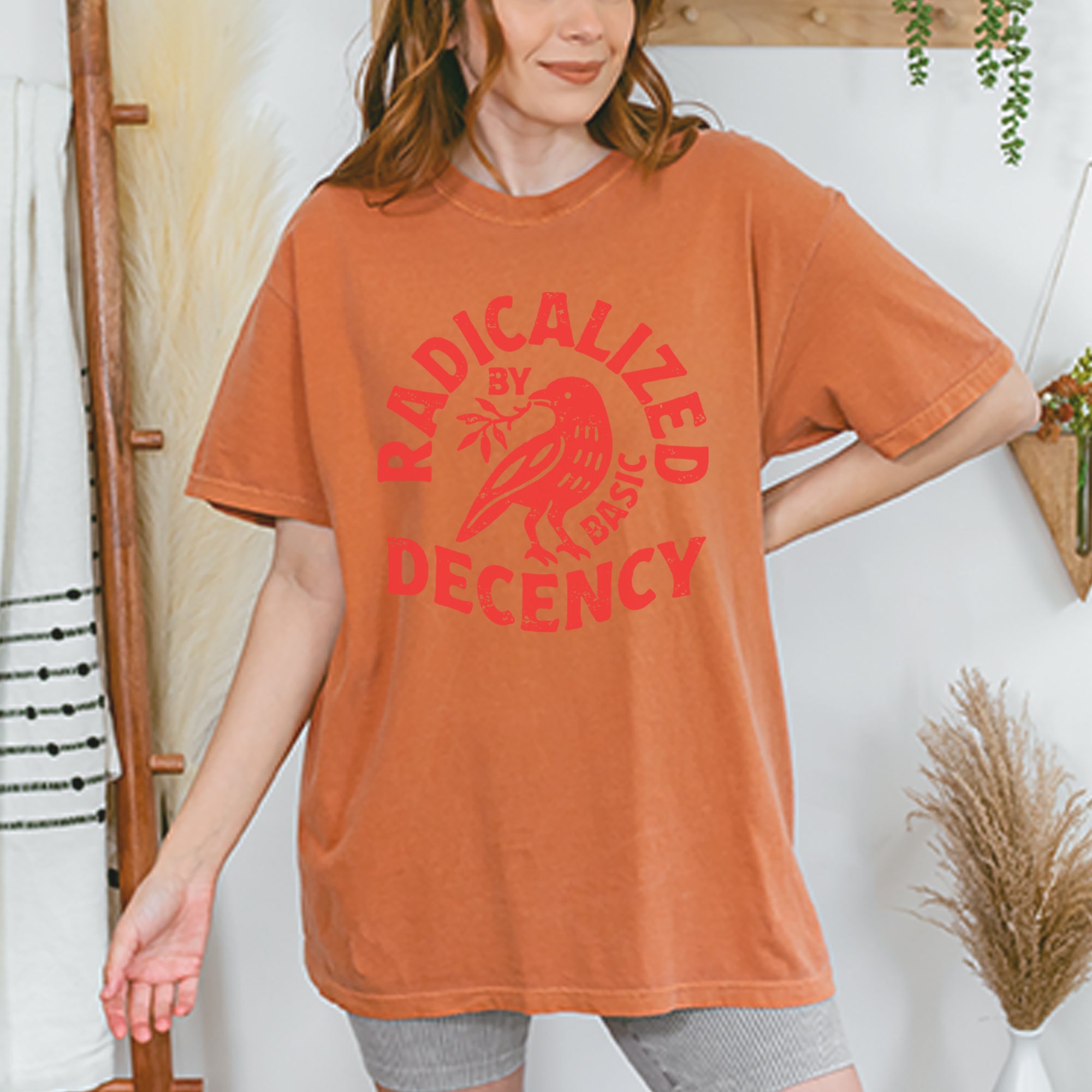 Radicalized by Basic Decency Dove Protest Statement Vintage Soft Unisex T-shirt 