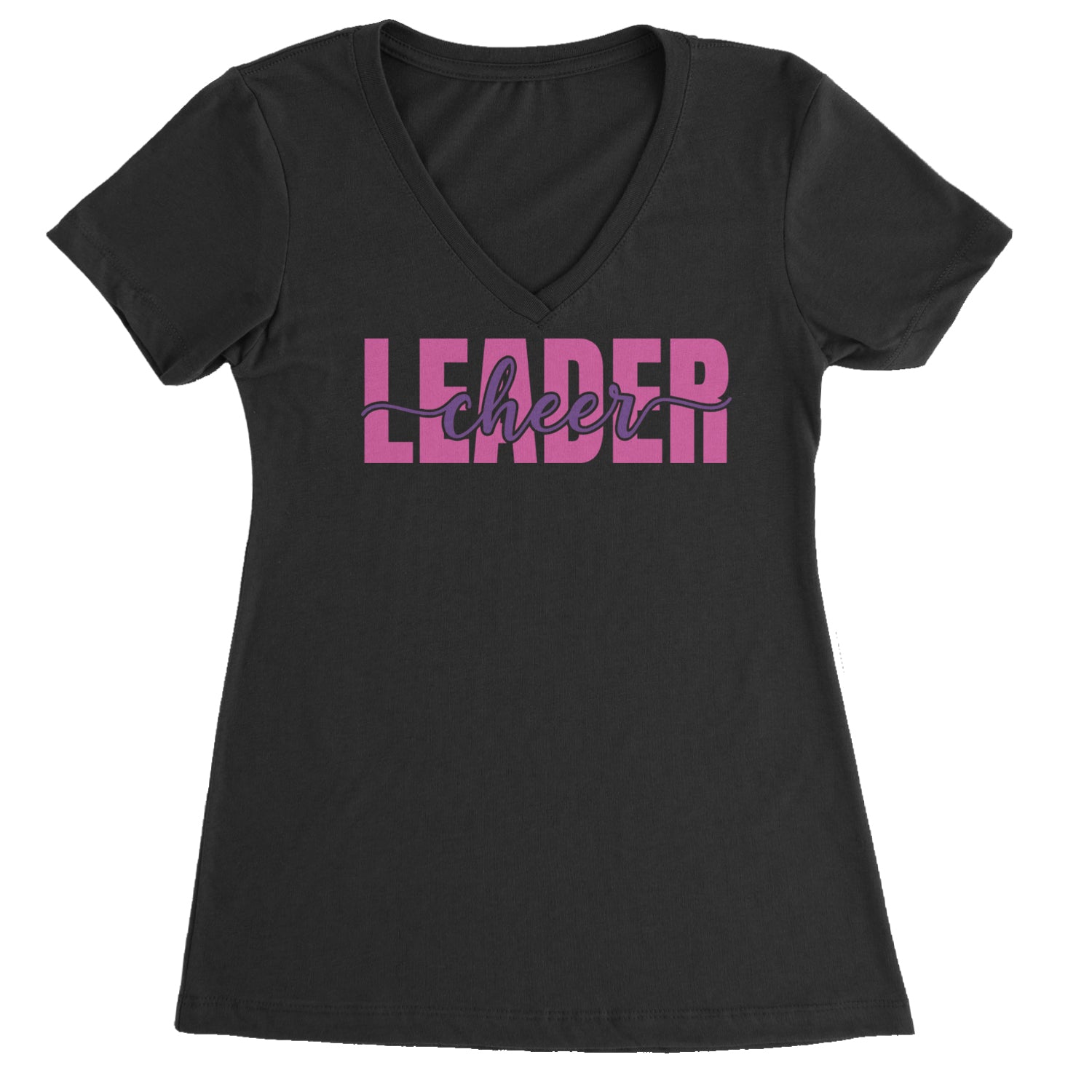 Cheerleader Script Style Ladies V-Neck T-shirt Black