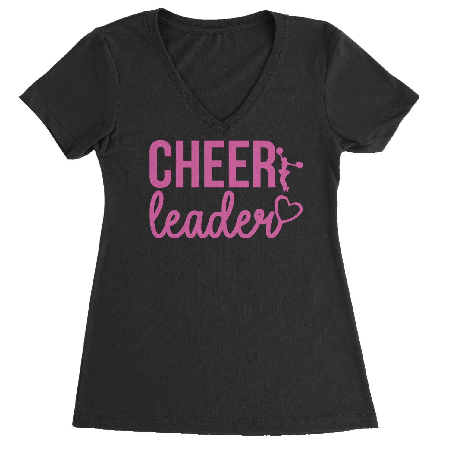 Cheerleader Heart Love Ladies V-Neck T-shirt Black