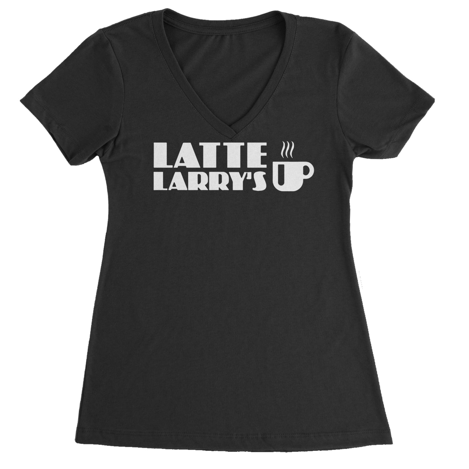 Latte Larry's Enthusiastic Coffee Ladies V-Neck T-shirt Black