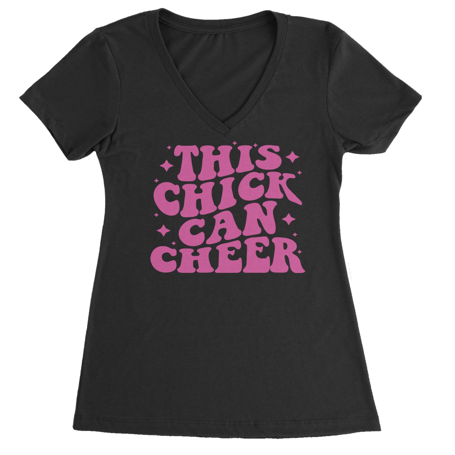 This Chick Can Cheer Ladies V-Neck T-shirt Black