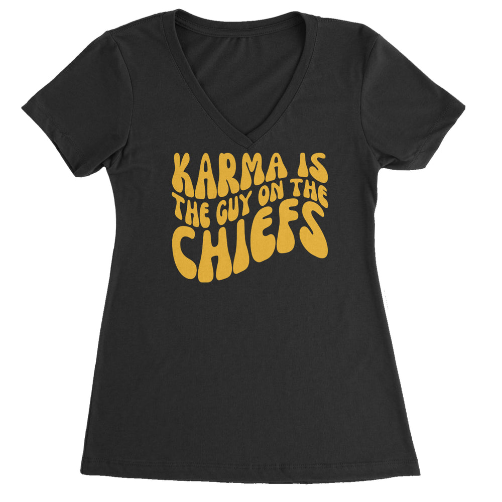 Karma Is The Guy On The Chiefs Boyfriend Ladies V-Neck T-shirt Black