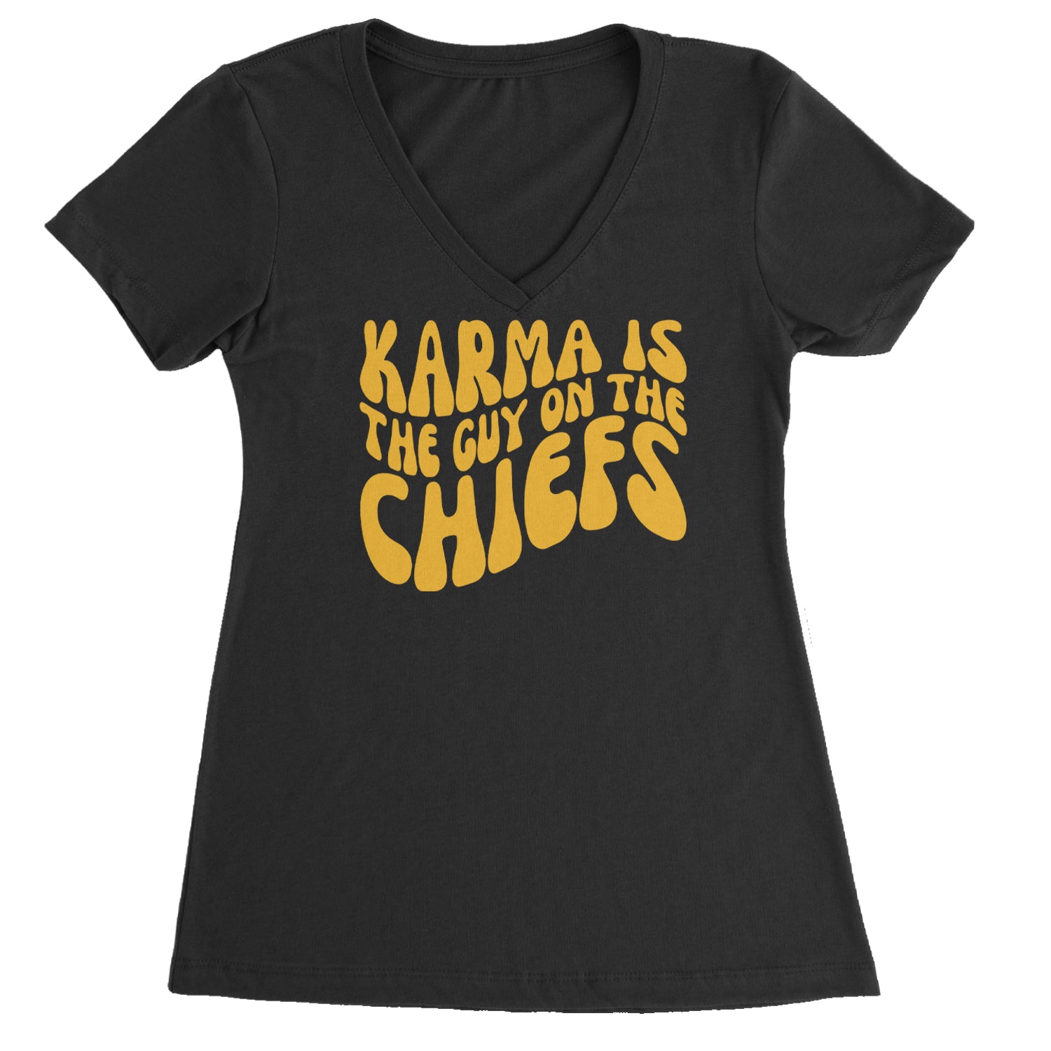Karma Is The Guy On The Chiefs Boyfriend Ladies V-Neck T-shirt Hot Pink
