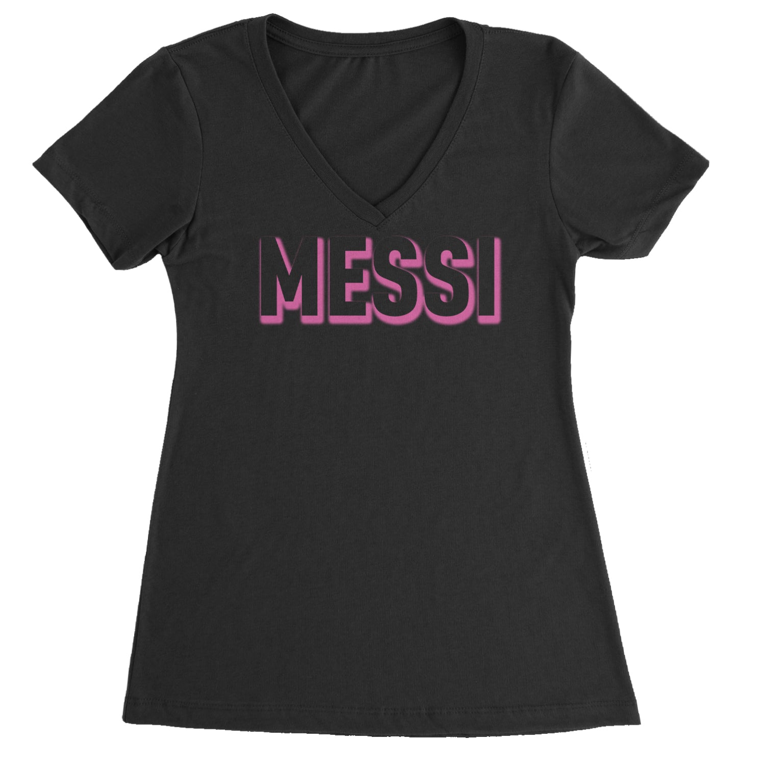 Messi OUTLINE Miami Futbol Ladies V-Neck T-shirt Black