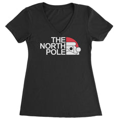 The North Pole Santa Face Ladies V-Neck T-shirt Black