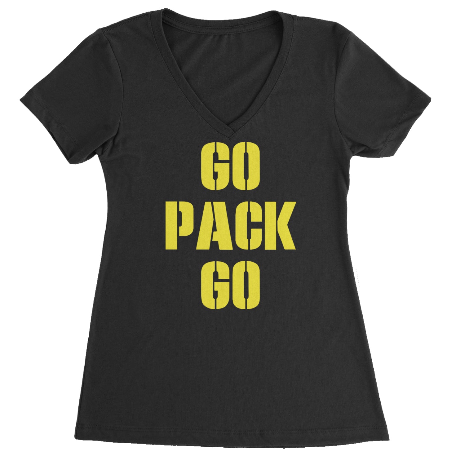 Go Pack Go Green Bay Ladies V-Neck T-shirt Black