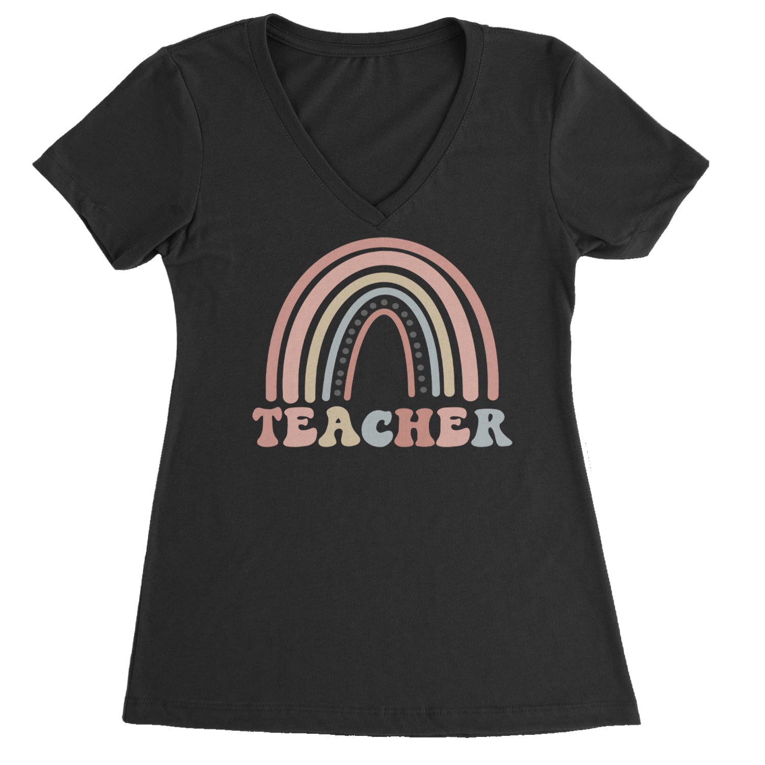 Teacher Pastel Rainbow Ladies V-Neck T-shirt Purple