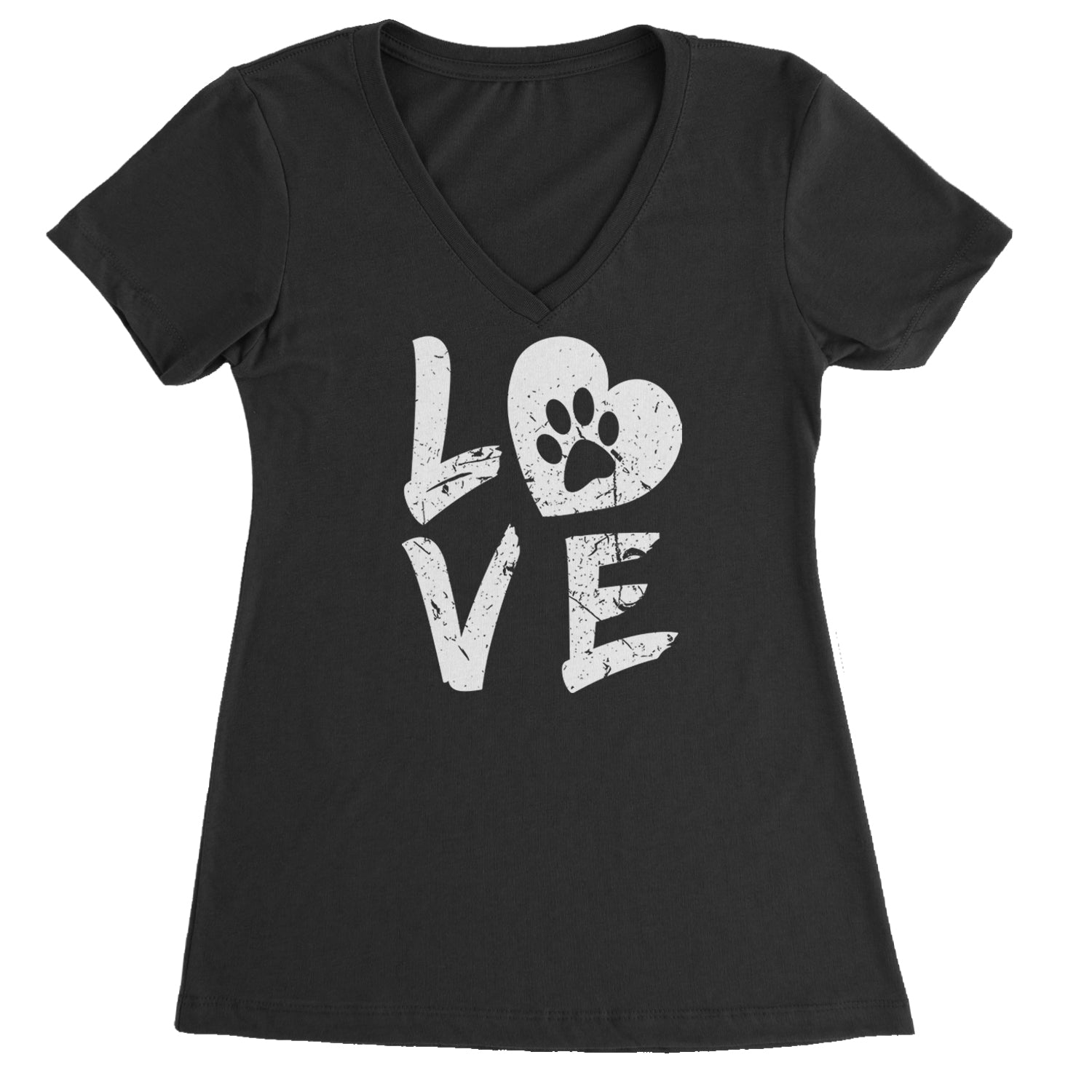 I Love My Dog Paw Print  Ladies V-Neck T-shirt Black