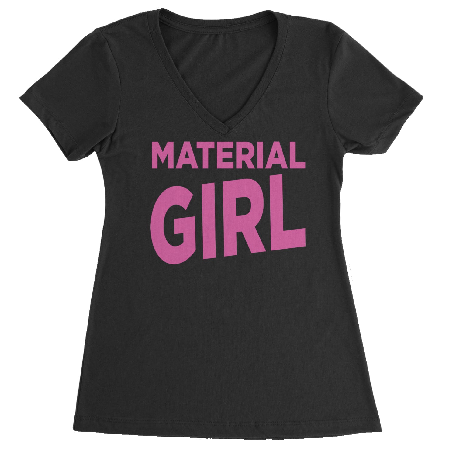 Material Girl 80's Retro Celebration Ladies V-Neck T-shirt Black