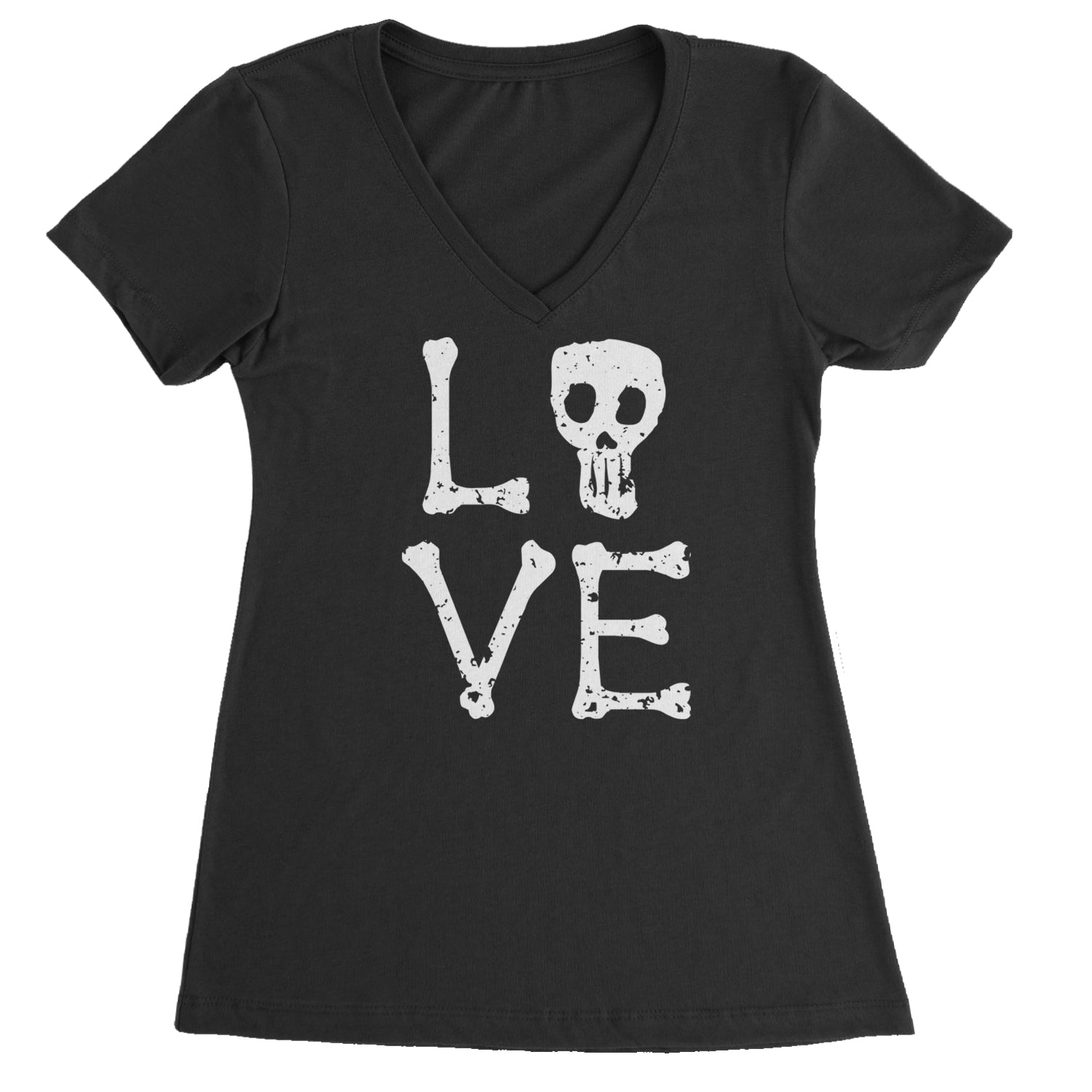 Love Skeleton Bones Ladies V-Neck T-shirt Black