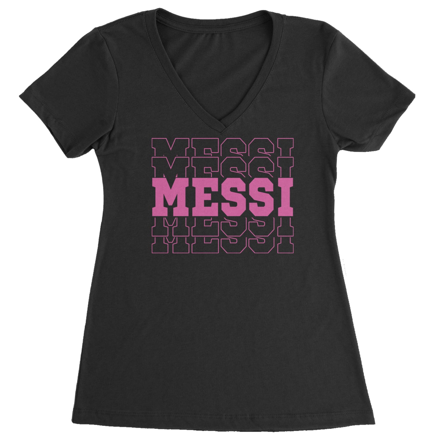 Messi Miami Futbol Ladies V-Neck T-shirt Black