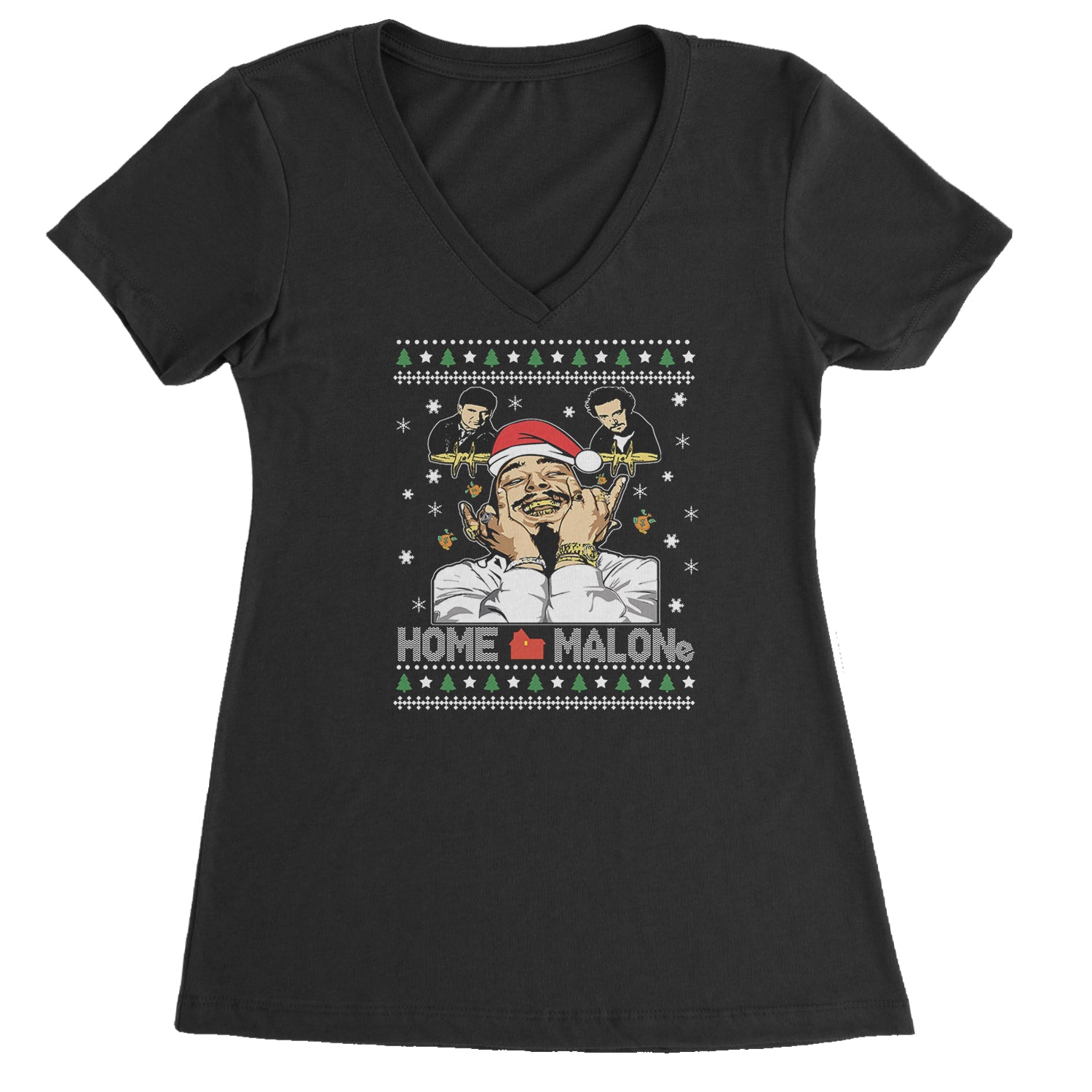 Home Malone Ugly Christmas Ladies V-Neck T-shirt Purple