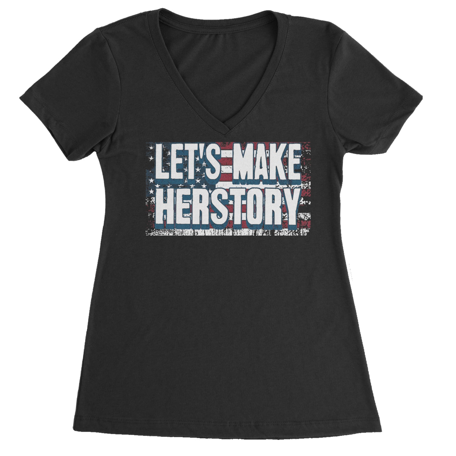 Lets Make Herstory - Support Kamala Harris For President 2024 Ladies V-Neck T-shirt Blue Clouds
