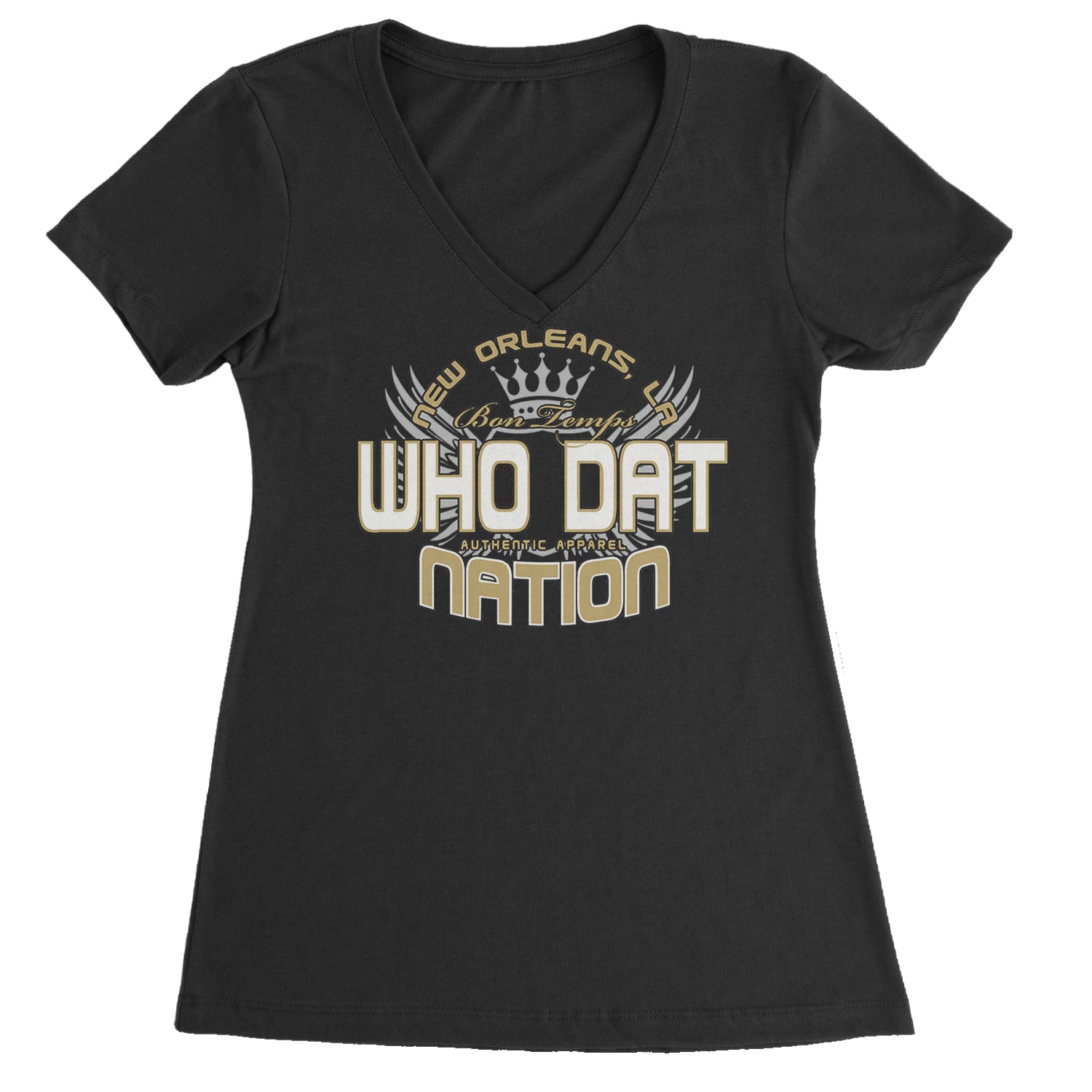 Who Dat Nation New Orleans (Color) Ladies V-Neck T-shirt Black