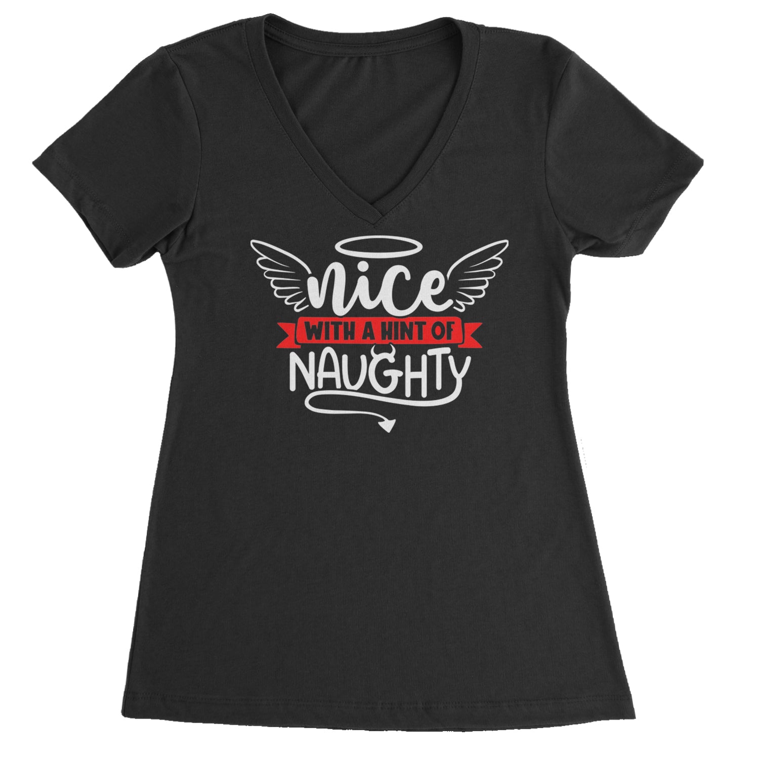 Nice with a Hint of Naughty Christmas Ladies V-Neck T-shirt Black