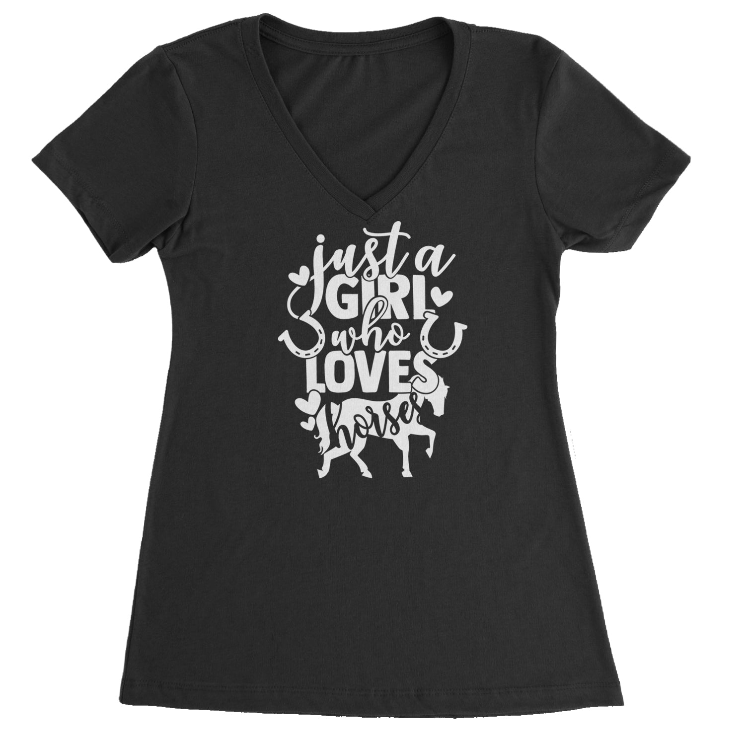 Just A Girl Who Loves Horses Ladies V-Neck T-shirt Hot Pink