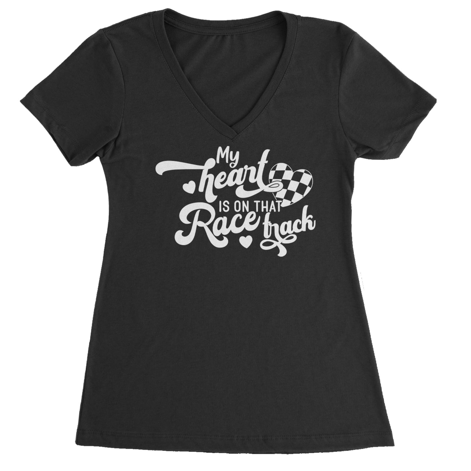 My Heart Is On That Race Track Ladies V-Neck T-shirt Black