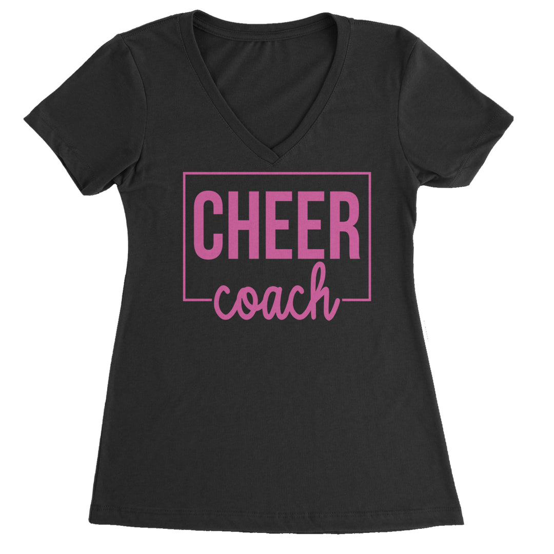 Cheer Coach graphic on Women's Lightweight V-Neck T-Shirt with bold CHEER lettering and coach script
