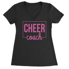 Cheer Coach graphic on Women's Lightweight V-Neck T-Shirt with bold CHEER lettering and coach script
