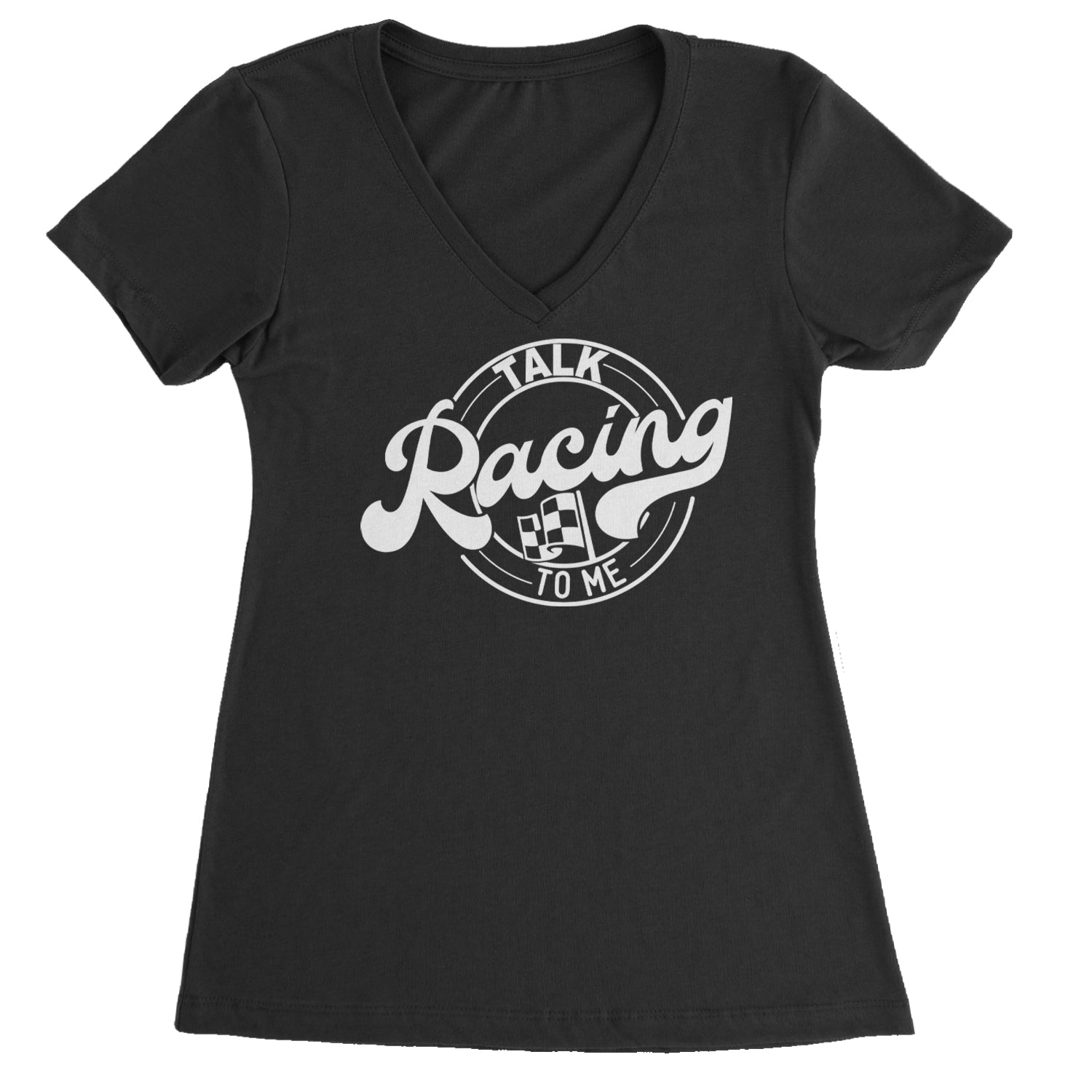 Talk Racing To Me Ladies V-Neck T-shirt Black