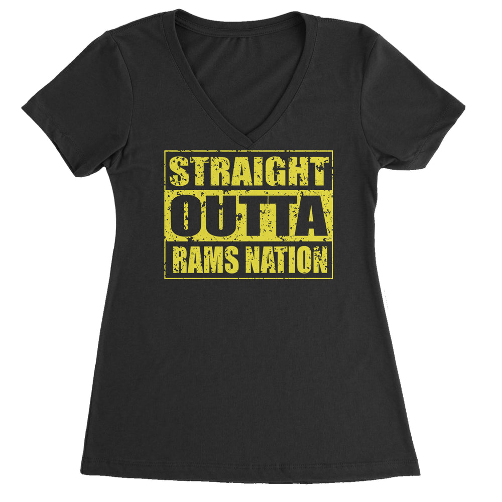 Straight Outta Rams Nation   Ladies V-Neck T-shirt Black