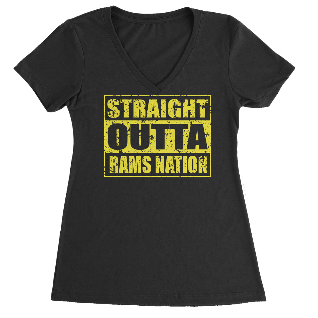 Straight Outta Rams Nation   Ladies V-Neck T-shirt Black