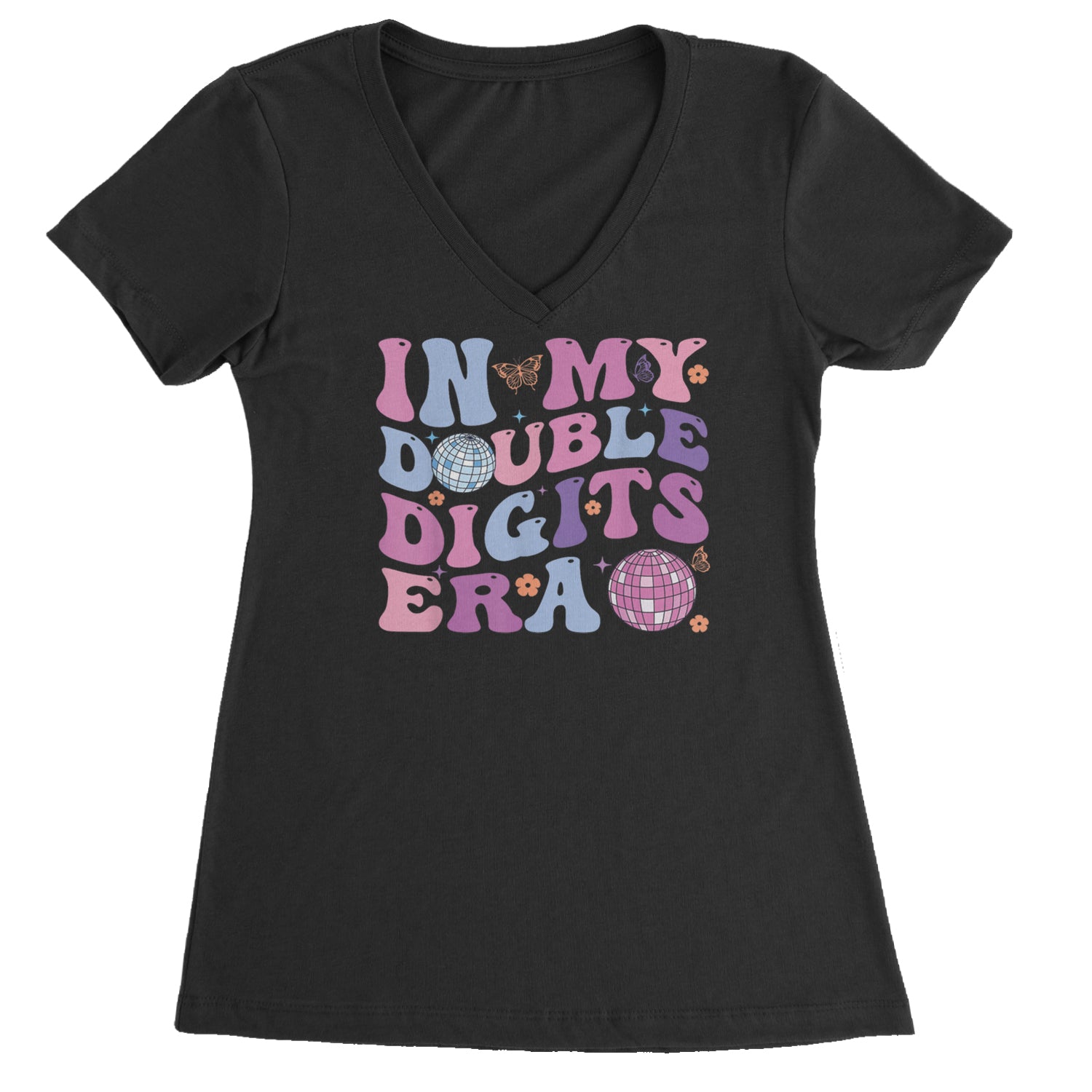 In My Double Digits Era Retro 10 Year Old 10th Birthday Ladies V-Neck T-shirt White