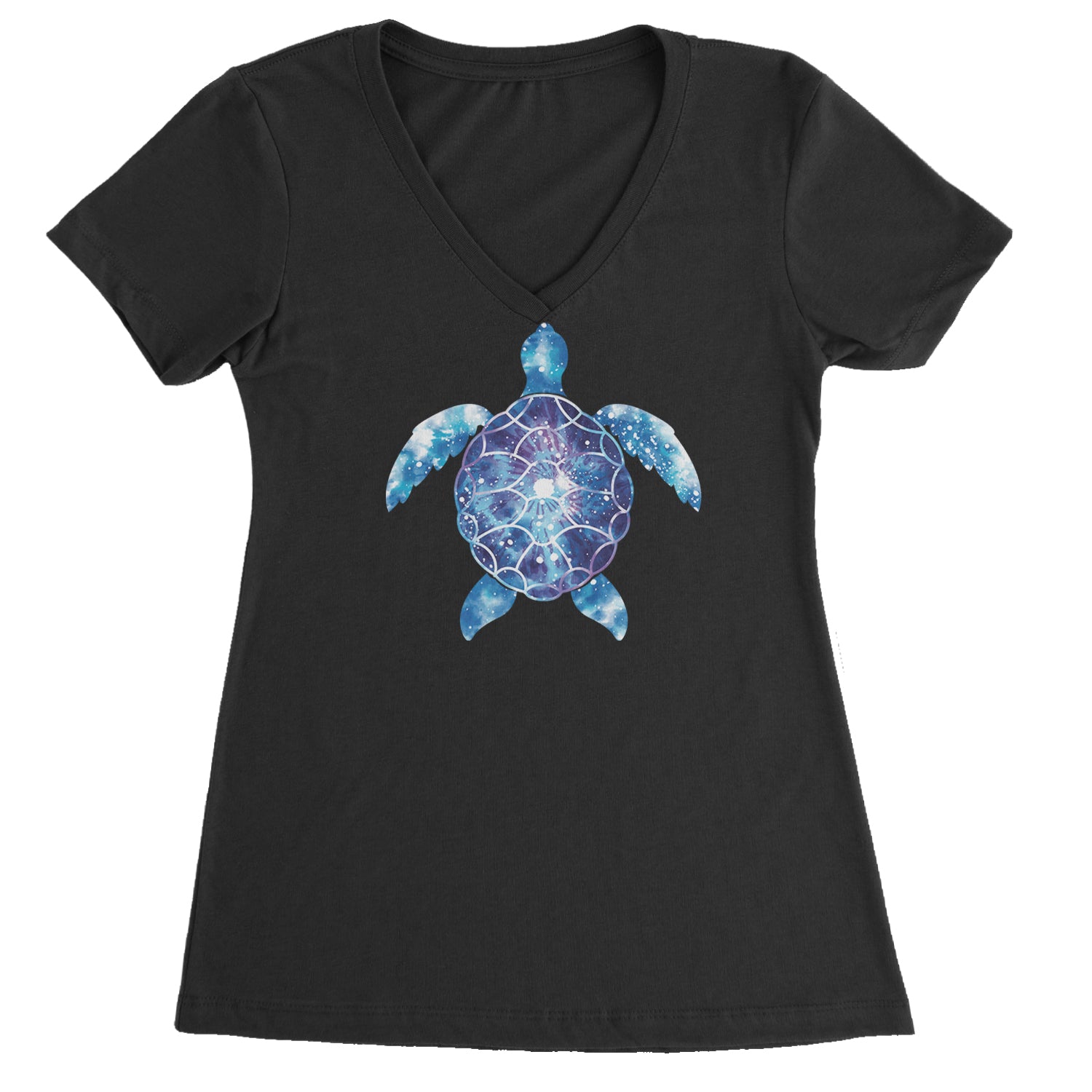 Ocean Aura Tie-Dye Sea Turtle Ladies V-Neck T-shirt Surf