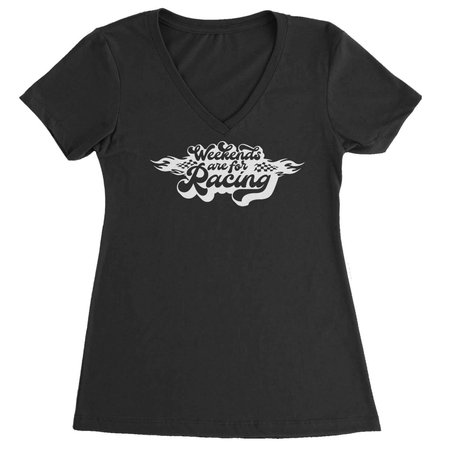 Weekends Are For Racing Ladies V-Neck T-shirt Black