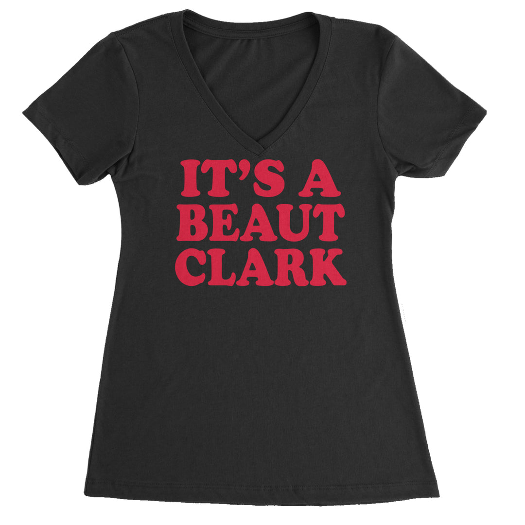 It's a Beaut Clark Festive Christmas Ladies V-Neck T-shirt Black