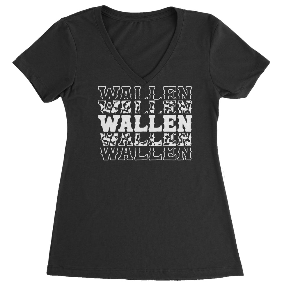 Wallen Country Music Western Ladies V-Neck T-shirt Black