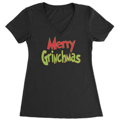 Merry Grinchmas Jolly Merry Christmas Ladies V-Neck T-shirt Black