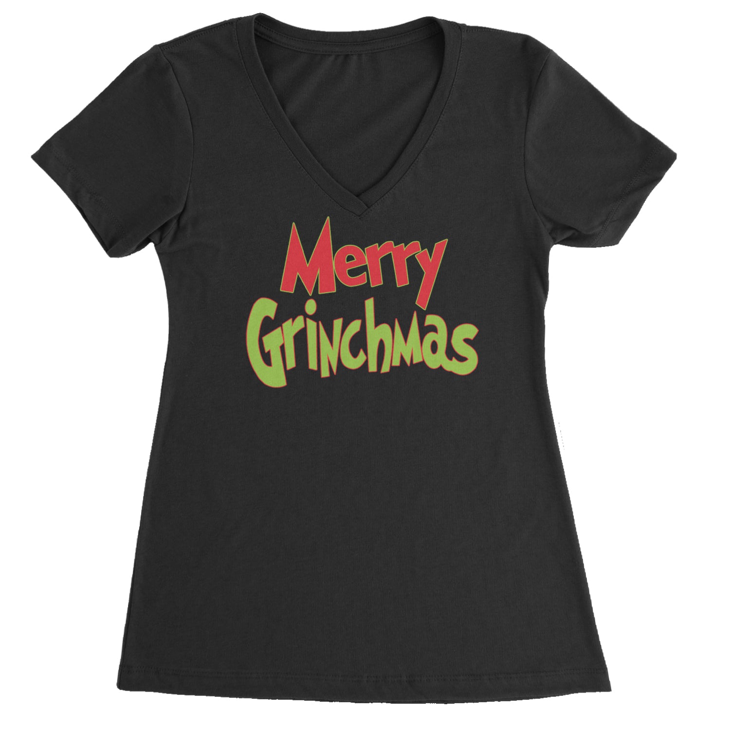 Merry Grinchmas Jolly Merry Christmas Ladies V-Neck T-shirt Heather Grey