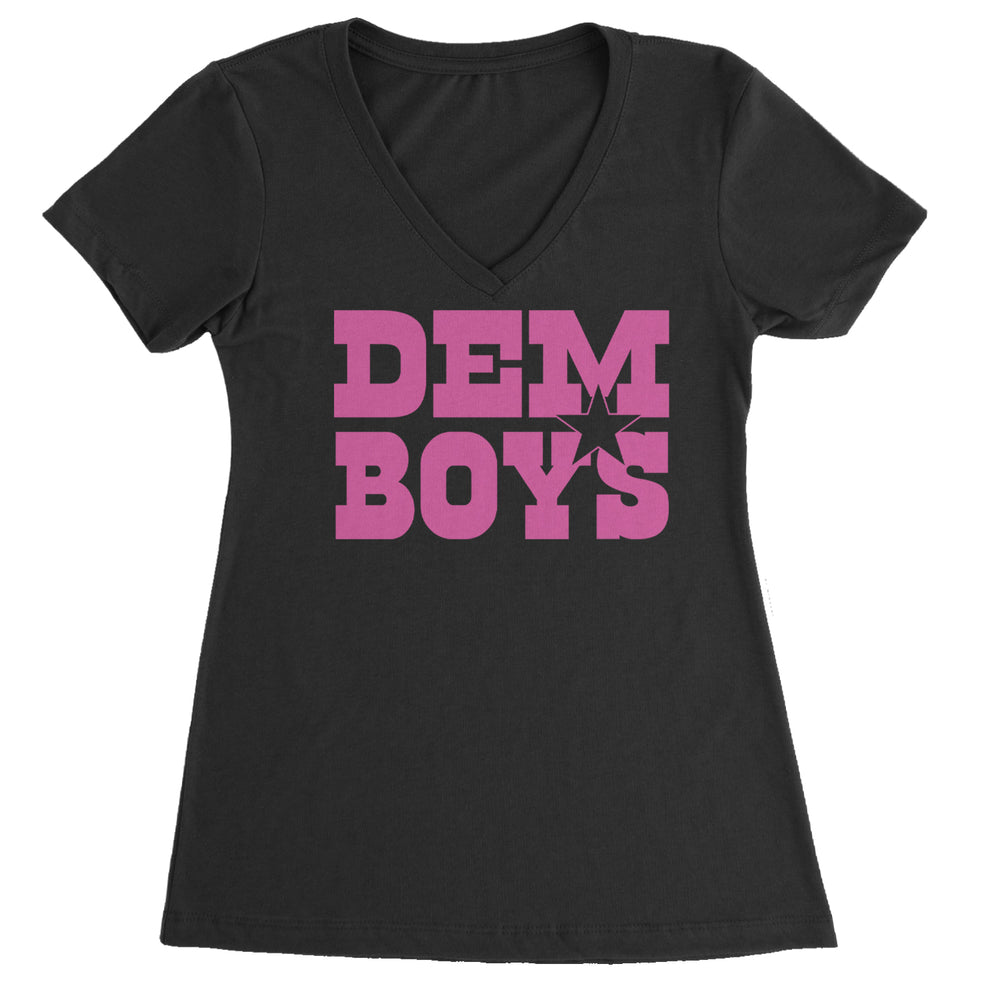 Dem Boys Hot Pink Dallas  Ladies V-Neck T-shirt Black