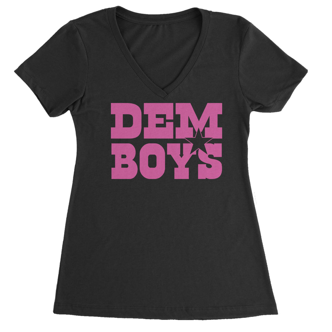 Dem Boys Hot Pink Dallas  Ladies V-Neck T-shirt Black