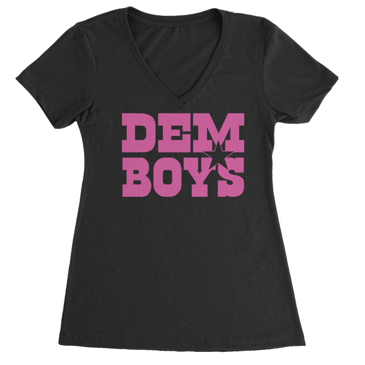 Dem Boys Hot Pink Dallas  Ladies V-Neck T-shirt White