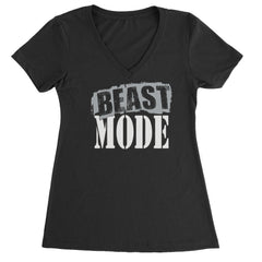 Bold distressed BEAST MODE workout typography on a Women's Lightweight V-Neck T-Shirt