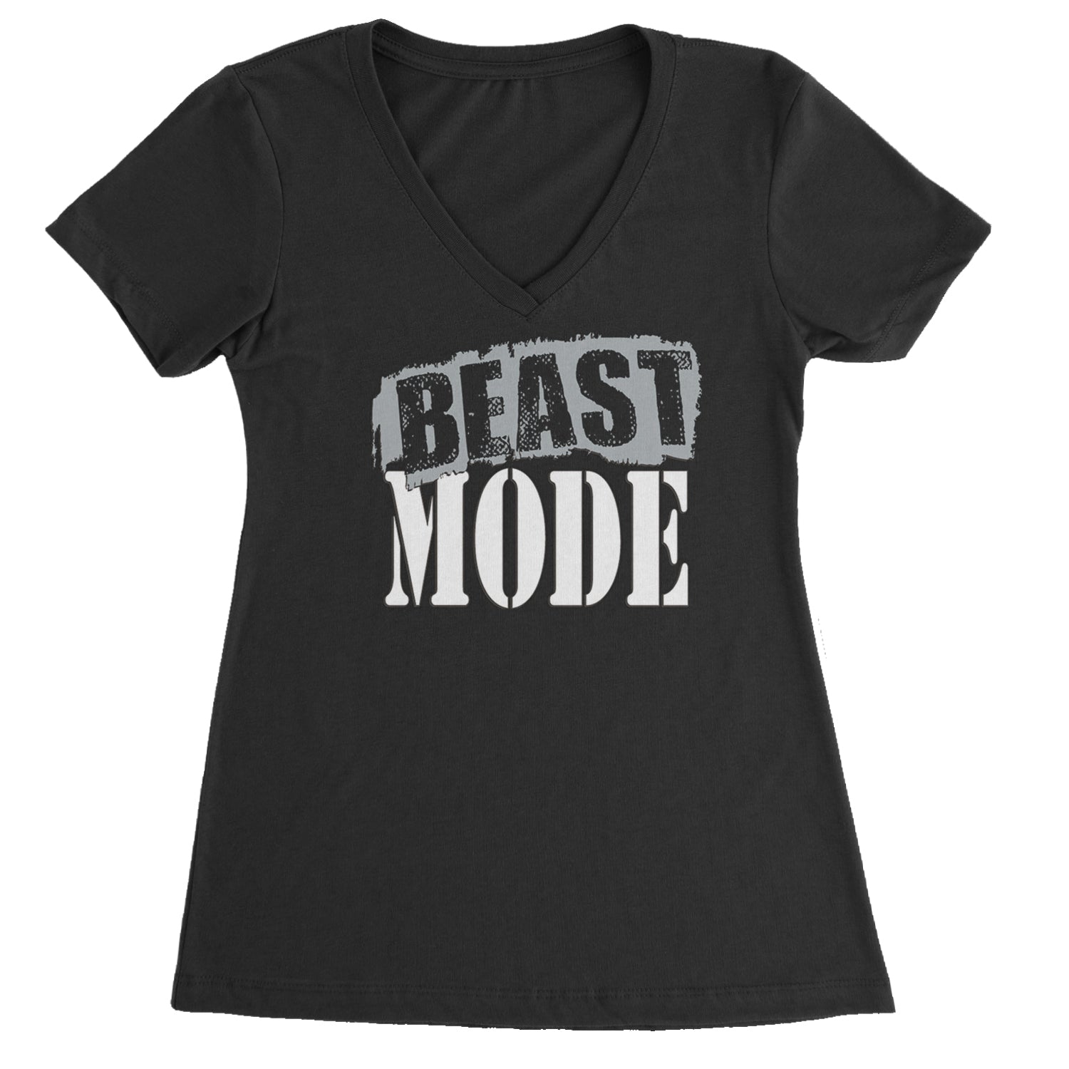 Beast Mode Training Gym Workout Ladies V-Neck T-shirt Black