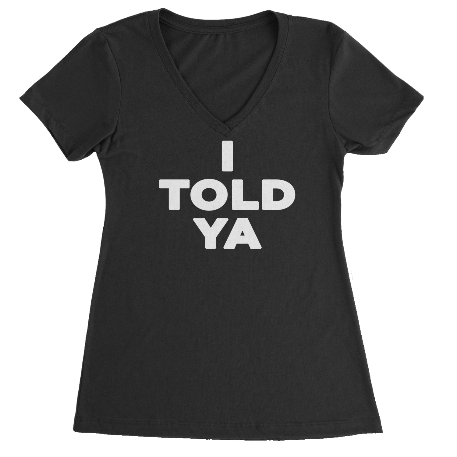 I Told Ya Challenger White Print Ladies V-Neck T-shirt Black