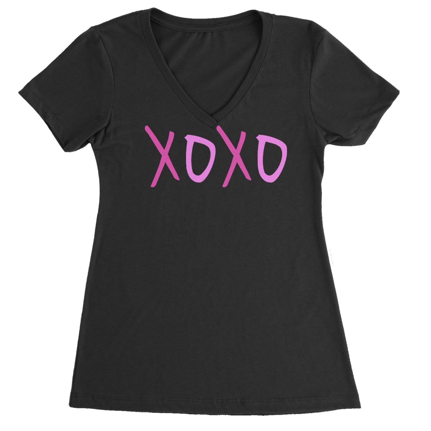 XOXO Pink Print Ladies V-Neck T-shirt White