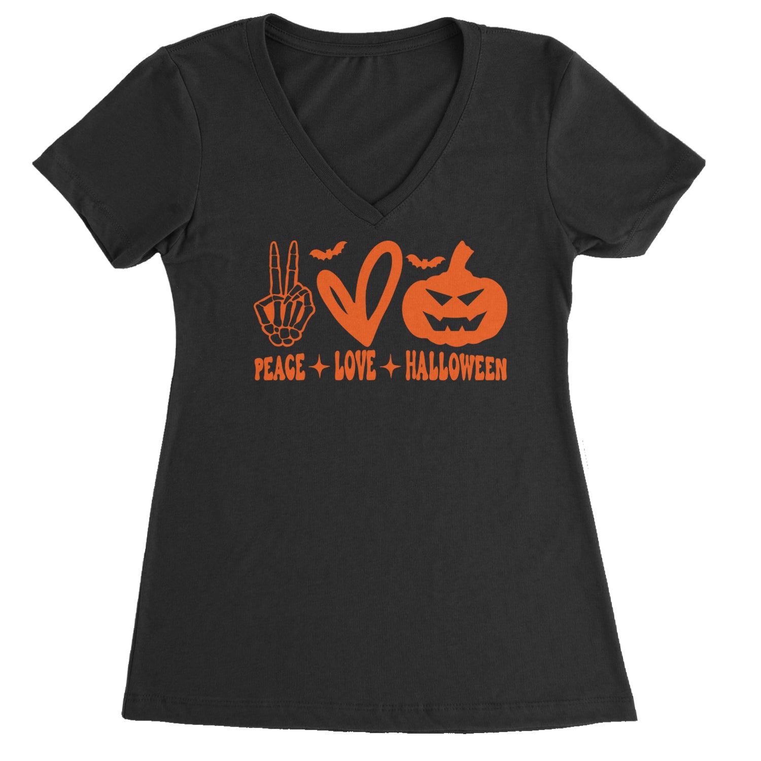 Peace, Love and Halloween Ladies V-Neck T-shirt Black
