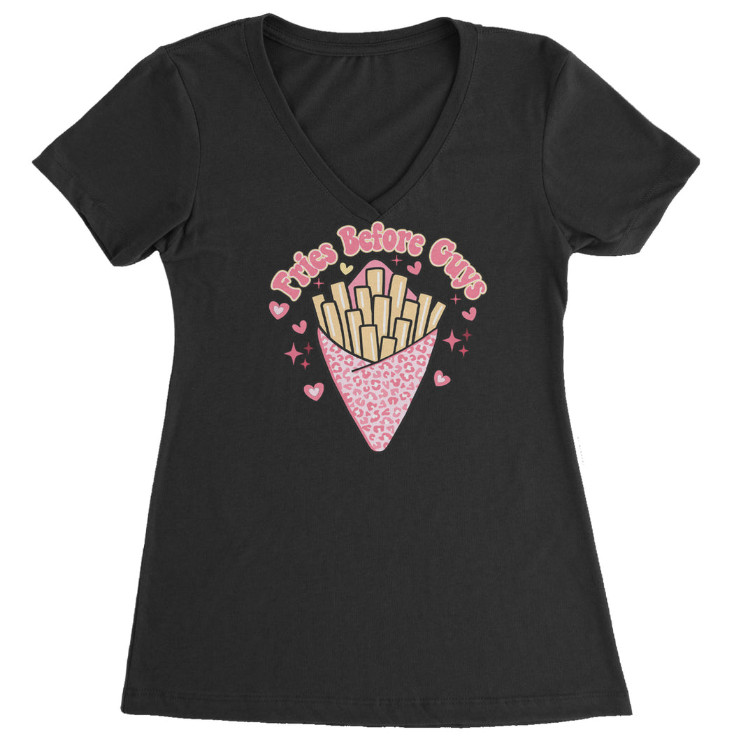 Fries Before Guys Ladies V-Neck T-shirt Black