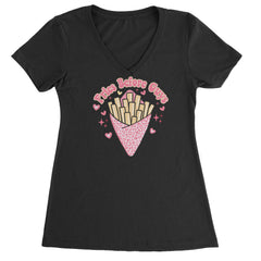 Fries Before Guys Ladies V-Neck T-shirt Black