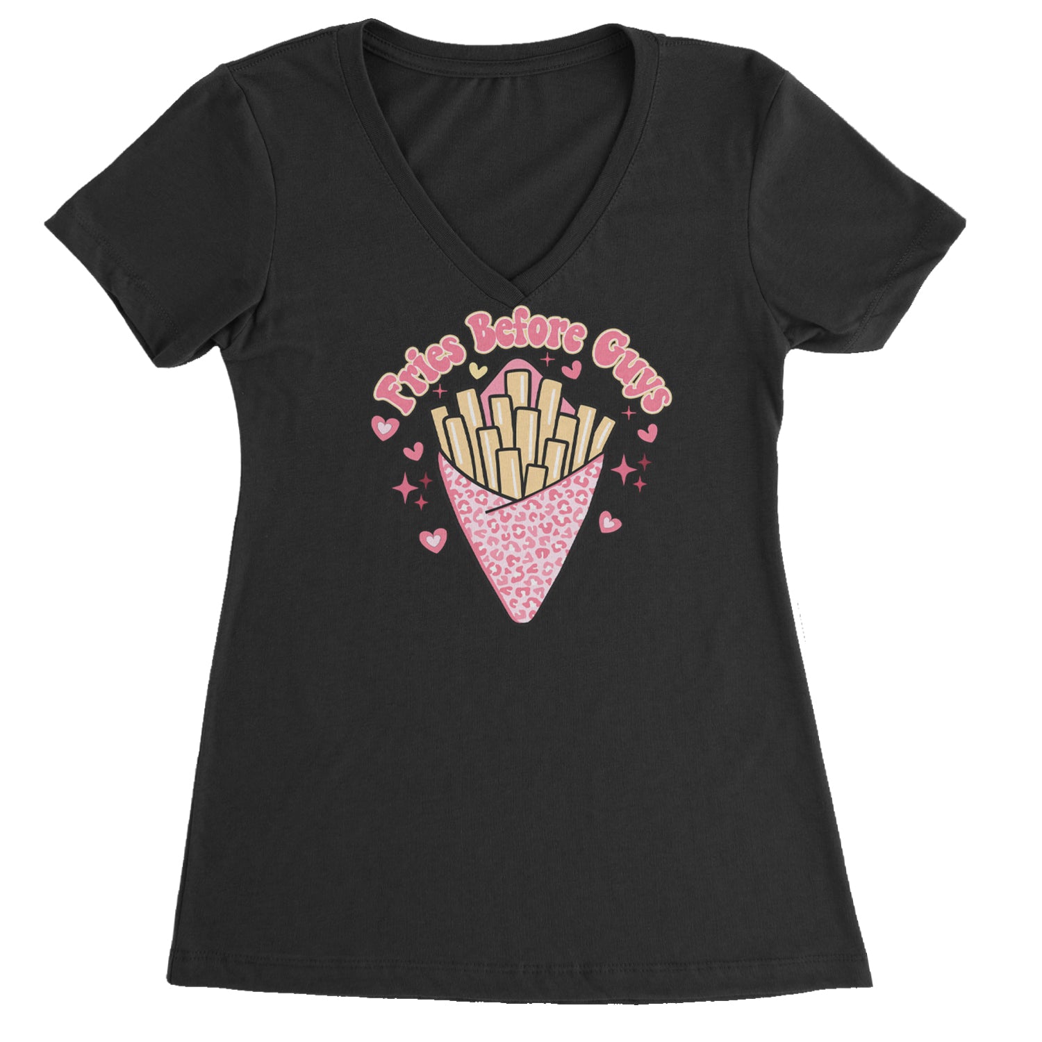 Fries Before Guys Ladies V-Neck T-shirt Cotton Candy
