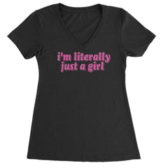 Pink bubble-letter phrase on a soft pink background printed on a Women's Lightweight V-Neck T-Shirt