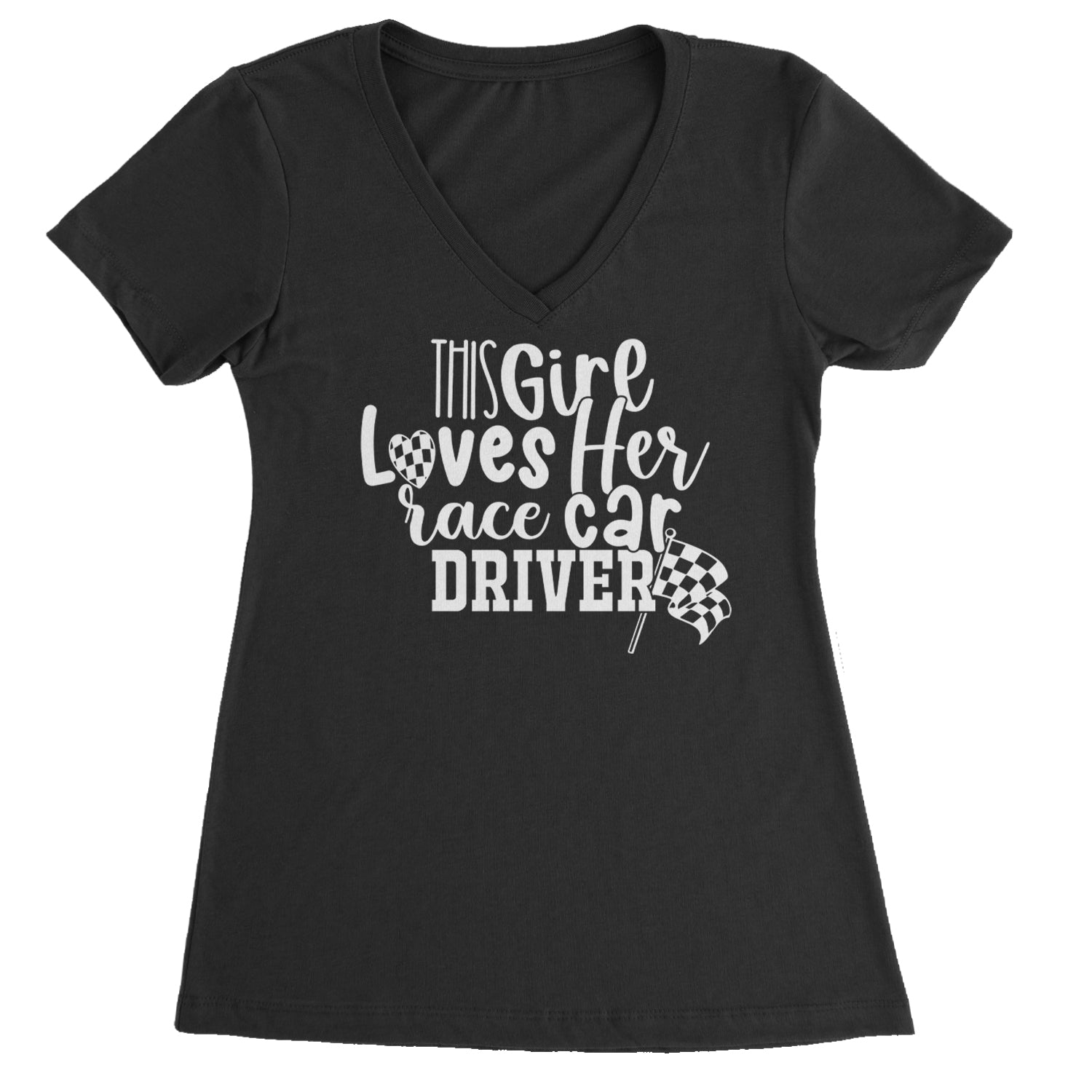 This Girl Loves Her Racecar Driver Ladies V-Neck T-shirt Black