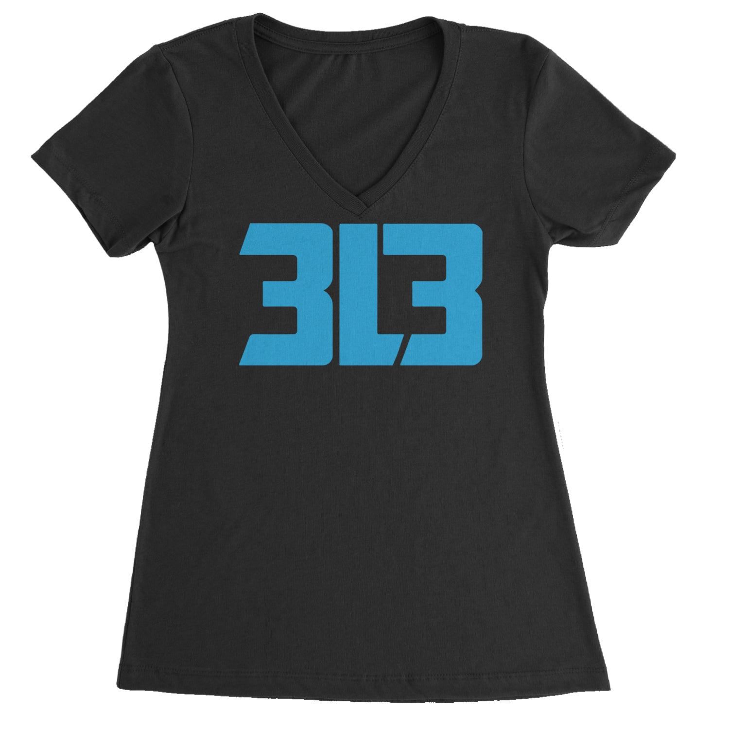 3L3 From The 313 Detroit Football Ladies V-Neck T-shirt Black