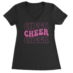 Colorful chant-style cheer graphic printed on a Women's Lightweight V-Neck T-Shirt with a V-neckline and short sleeves