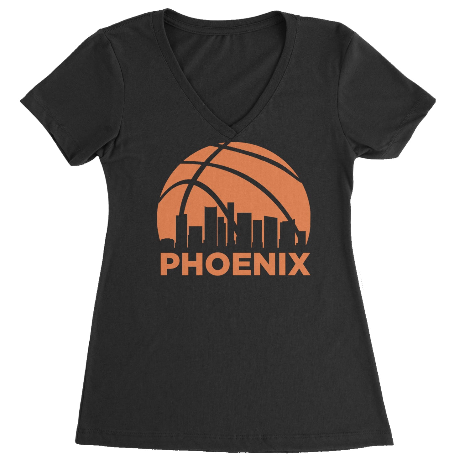 Phoenix Basketball Sunset City Skyline Ladies V-Neck T-shirt Purple