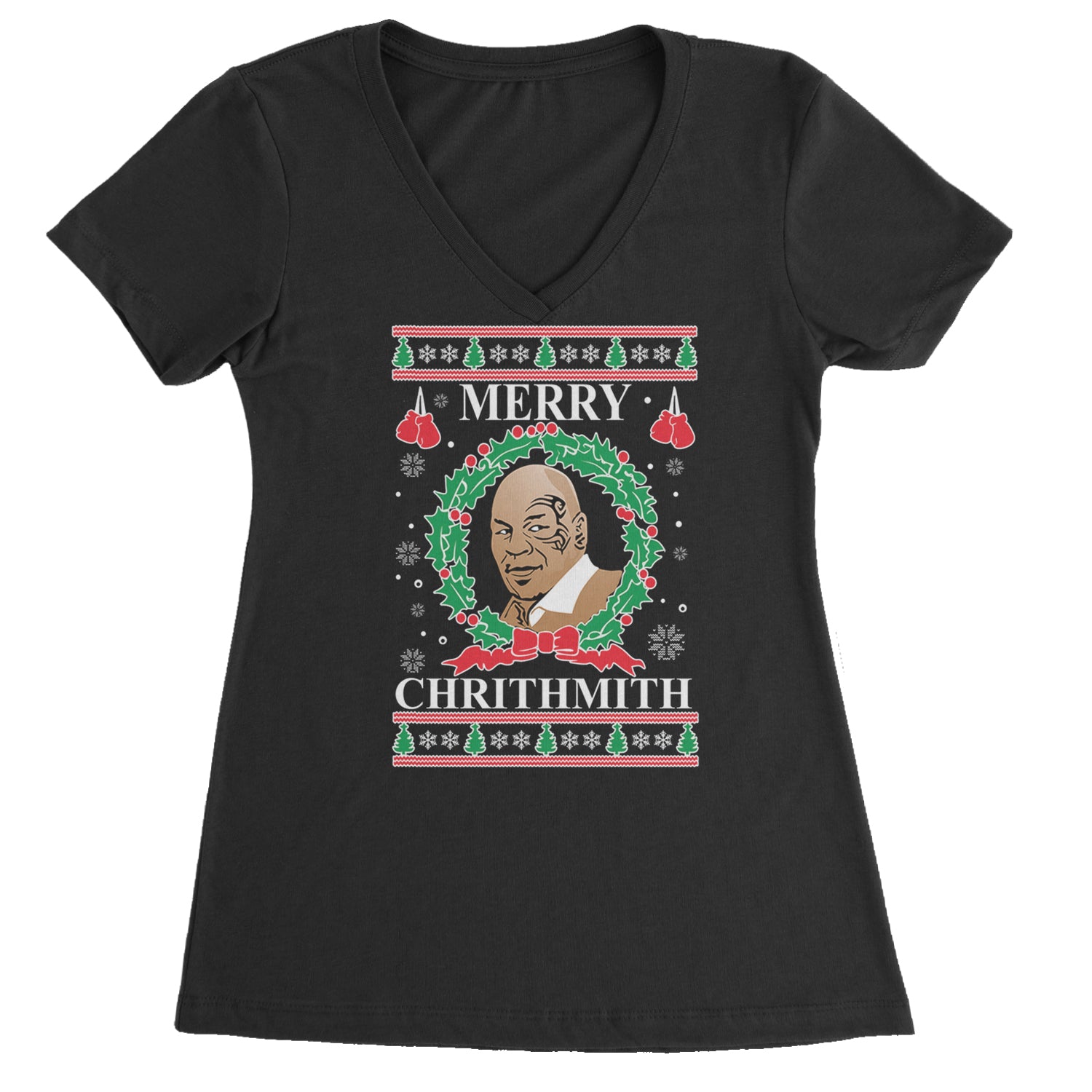 Merry Chrithmith Ugly Christmas Ladies V-Neck T-shirt Light Pink